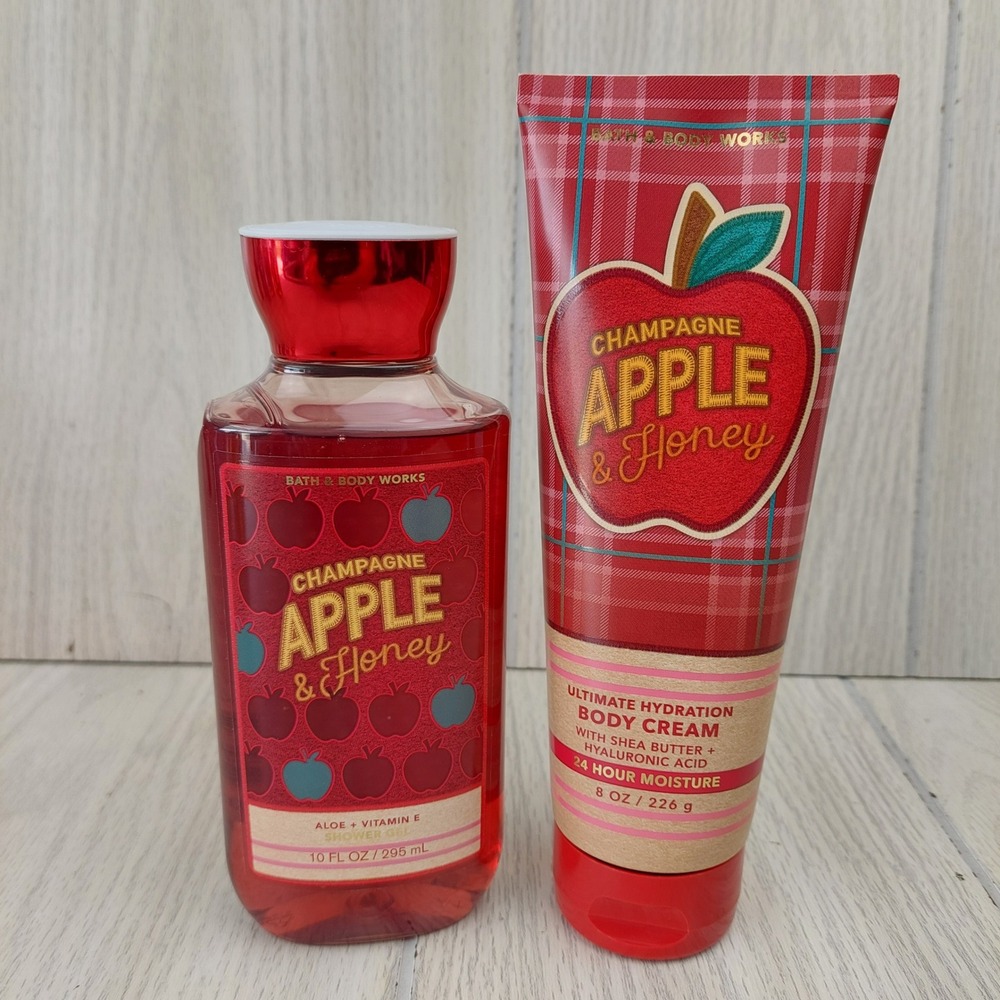 Bath &‎ Body Works Shower Gel Body Cream Set Unisex OS Red Champagne Apple Honey